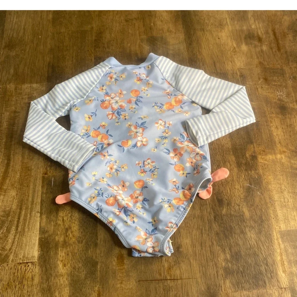 OshKosh B'gosh Swimsuit Kids Blue Floral‎ Long Sleeve Rash Guard SIZE 18M